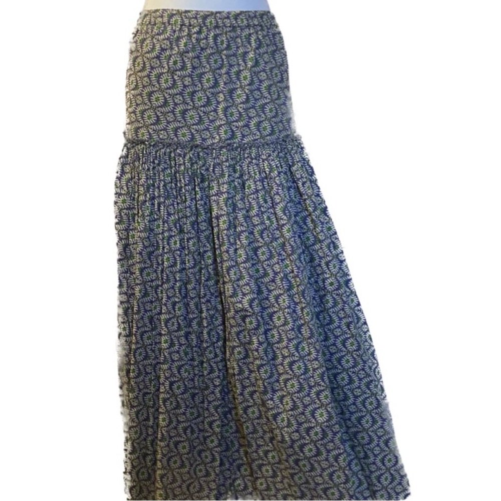 Coldwater Creek Boho Floral Midi Skirt Size S Blue Green Tiered Pull On - Picture 8 of 9